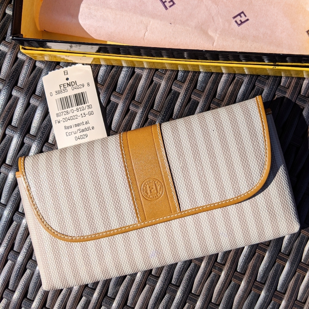 Vintage NEW Deadstock Fendi Pouch Case Pequin tan